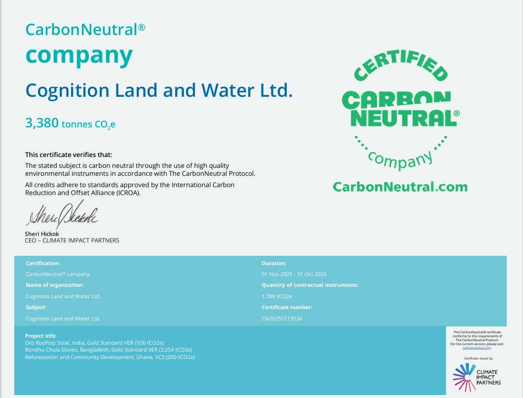 Cognition Land and Water is Carbon Neutral Certified Once Again!